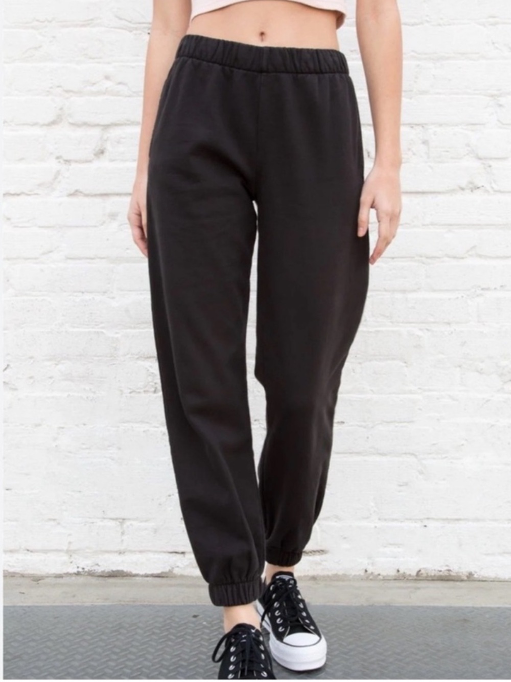 Brandy Melville Rosa Jogger Sweatpants Washed Black Loungewear-One Size